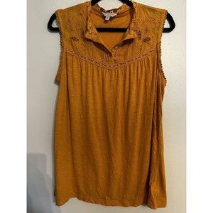 Lucky Brand Top Womens Large Sleeveless Crochet Embroidered Tank Black Boho